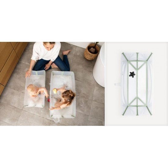 Bañera Flexi Bath Transparente Verde Con Soporte Recién Nacido