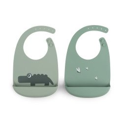 Pack 2 Baberos Silicona Peekaboo con Bolsillo Croco Verde Pack 2 Baberos Silicona Peekaboo con Bolsillo Croco Verde