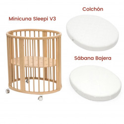 Minicuna Sleepi V3 Natural + Colchón + Sábana