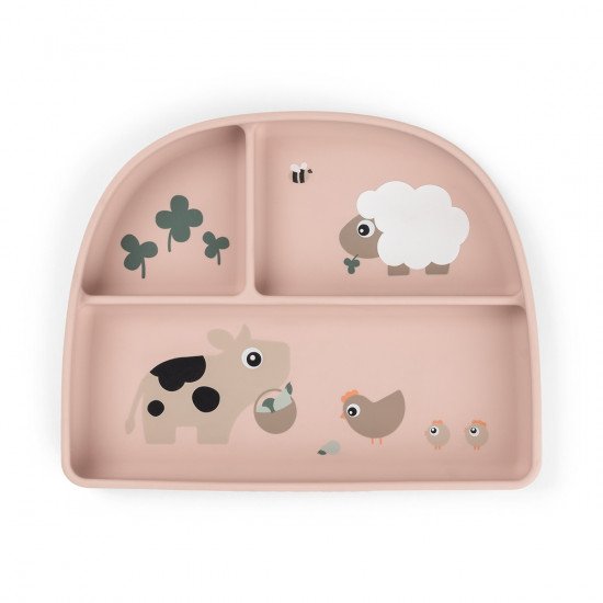 Plato Silicona con Ventosa Stick and Stay Tiny Farm Rosa