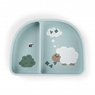 Plato Silicona con Ventosa Stick and Stay Tiny Farm Azul