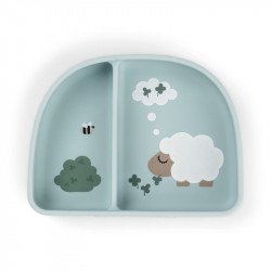 Plato Silicona con Ventosa Stick and Stay Tiny Farm Azul