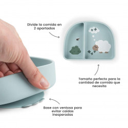 Plato Silicona con Ventosa Stick and Stay Tiny Farm Azul