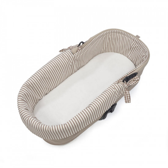 Funda Capazo Dual Reversible y Bajera Ajustable Praliné Vichy Moka