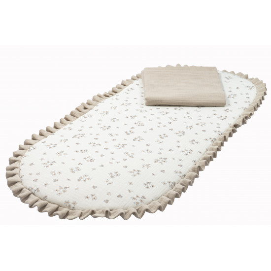 Base Capazo con Volante y Muselina Flor Camel