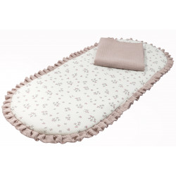 Base Capazo con Volante y Muselina Flor Rosa Empolvado