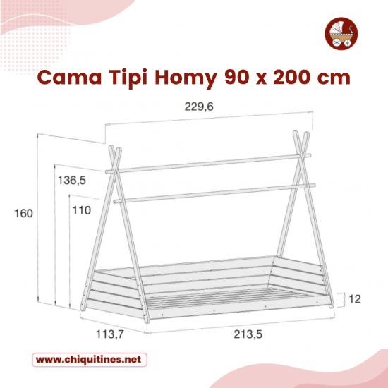 Cama Tipi Homy XL Tamaño 90 x 200 cm